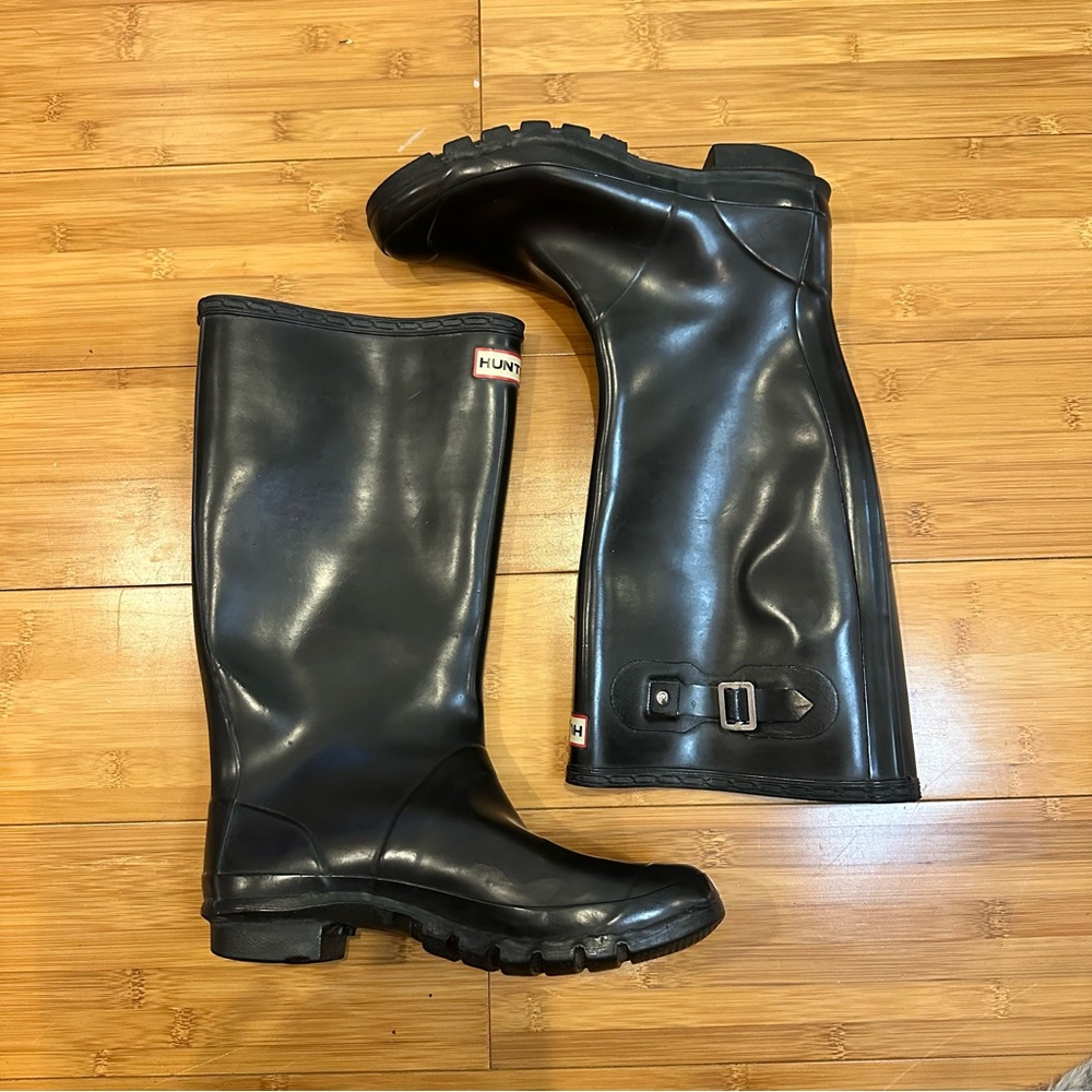 Hunter Women’s Tall Shiny Black Rain Boots Wellington Boots 8